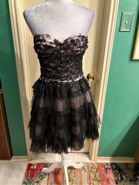 Masquerade Strapless Tier Sequins and Mesh/Tulle Dress